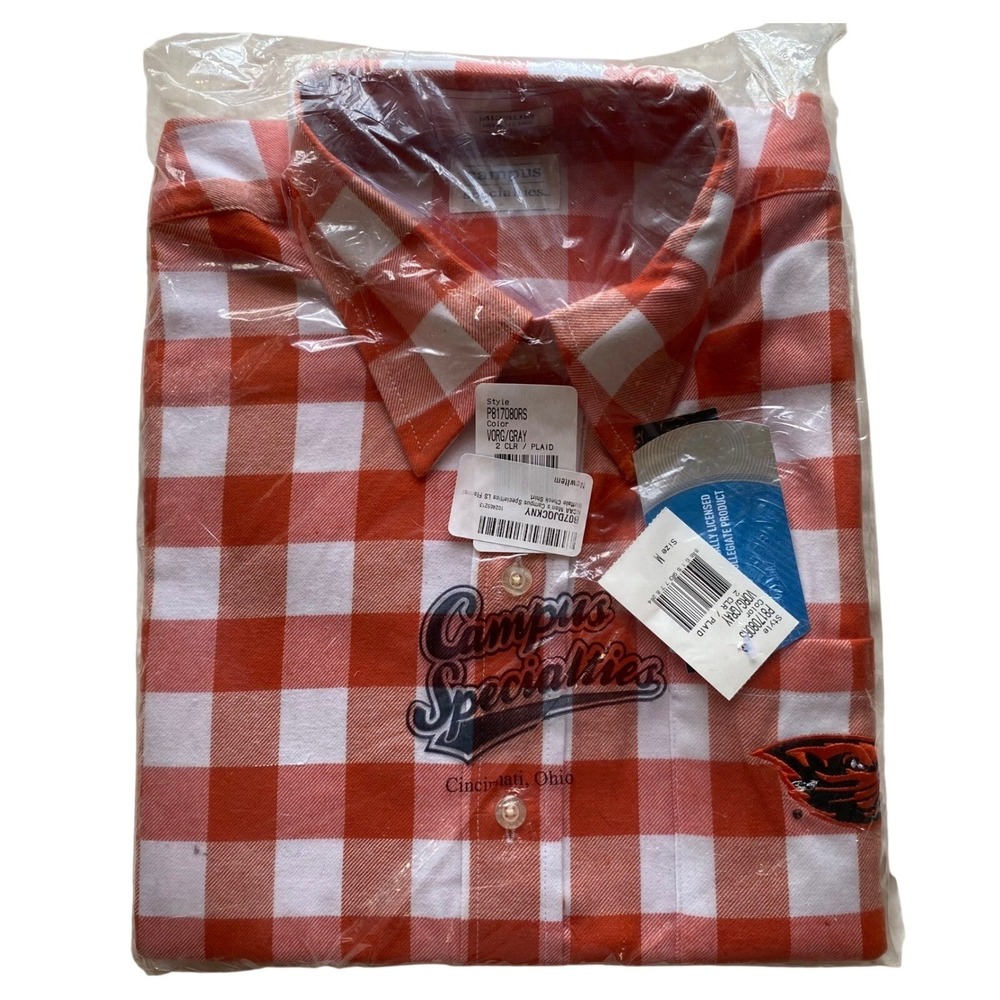 Campus Specialties Oregon State Beavers Flannel Shirt Men M Orange Buffalo Check
